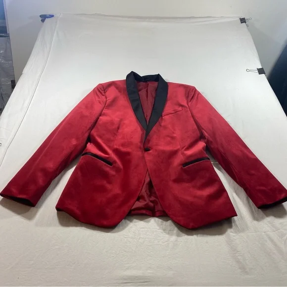 JF J.Ferrar Red and Black Tuxedo Jacket Christmas New year party - Picture 11 of 11